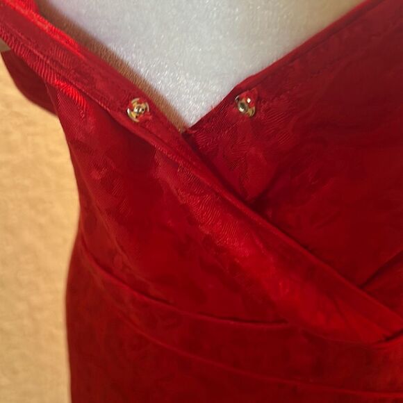 Preloved Band Of The Free Women's L Anina Ruby Red Wrap Midi Dress Red Jaquard F - Picture 13 of 16